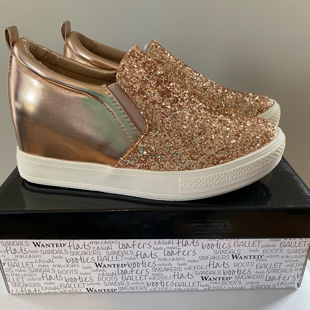 Wanted//New in 📦 Rose gold sparkle wedge s…